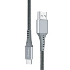 Кабель Grand-X USB-type C FC-12G 3A, 1.2m, Fast Сharge, Grey толст.нейлон оплетка, премиум BOX