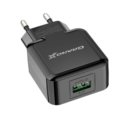 Зарядное устройство Grand-X CH-03B USB 5V 2,1A Black с защитой от перегрузки