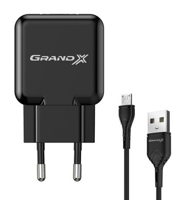 Зарядное устройство Grand-X CH-03UMB USB 5V 2,1A Black с защитой от перегрузки+cable Micro USB