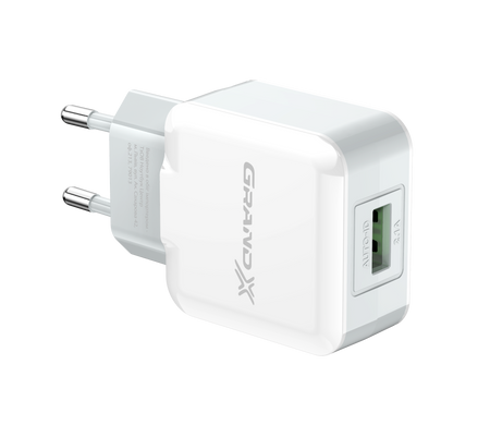 Зарядное устройство Grand-X CH-03W USB 5V 2,1A White с защитой от перегрузки