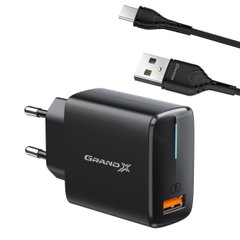 Зарядний пристрій Grand-X Quick Charge QC3.0 + cable USB -> Type C, Cu, 4A, TPE, 1m
