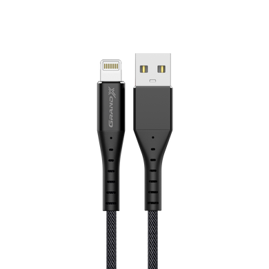 Кабель Grand-X USB-Lightning FL-12B 1.2m, Black товст.нейлон оплітка, преміум BOX