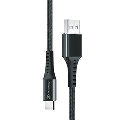 Кабель Grand-X USB-type C FC-12B 3A, 1.2m, Fast Сharge, Black толст.нейлон оплетка, премиум BOX