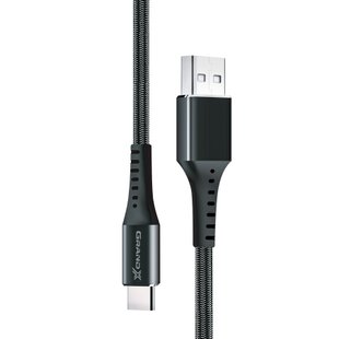 Кабель Grand-X USB-type C FC-12B 3A, 1.2m, Fast Сharge, Black товст.нейлон оплетення, преміум BOX