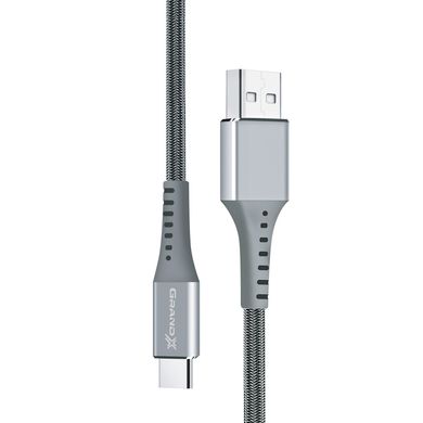 Кабель Grand-X USB-type C FC-12G 3A, 1.2m, Fast Сharge, Grey товст.нейлон оплетення, преміум BOX