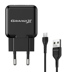 Зарядное устройство Grand-X CH-03T USB 5V 2,1A Black с защитой от перегрузки + cable USB -> Type C, Cu, 4A, TPE, 1m