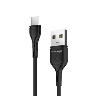 Кабель Grand-X USB-type C PC-03B 3A, 1m, CU, Fast Сharge, Black, BOX