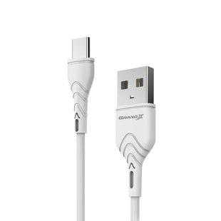 Кабель Grand-X USB-type C PC-03W 3A, 1m, CU, Fast Сharge, White, BOX