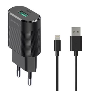 Зарядний пристрій Grand-X CH-17BL USB 5V 2,1Aз захистом від перенавантажень + cable USB -> Lightning, Cu)