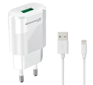 Зарядний пристрій Grand-X CH-17WL USB 5V 2,1Aз захистом від перенавантажень + cable USB -> Lightning, Cu)