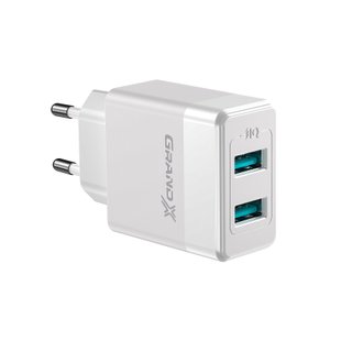 Зарядний пристрій Grand-X CH-50W 2USB 5V 2,4A White з захистом від перенавантаження