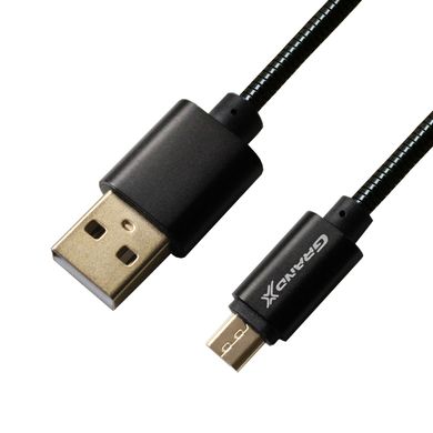Кабель Grand-X USB-micro USB MM01 Black 2,1A, 1m, защита - метал оплетка. Упаковка гифтбокс с окном