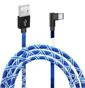 Кабель Grand-X крафтовий, ручна робота USB-TypeC FC-08WB 2,1A, 1m, White/Blue, кут. TypeC