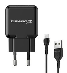 Зарядний пристрій Grand-X CH-03UMB USB 5V 2,1A Black з захистом від перенавантажень + cable USB -> micro USB, Cu)