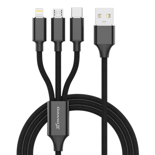 Кабель Grand-X Cable USB-3 in 1 PX-31B 2.4-3A, 1m, чёрный