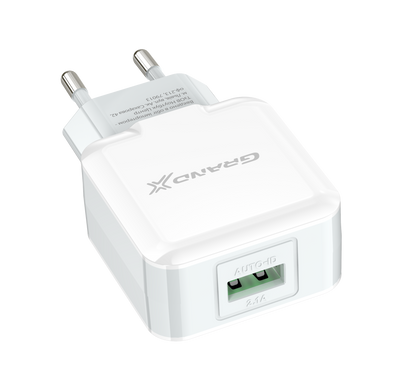 Зарядний пристрій Grand-X CH-03W USB 5V 2,1A White з захистом від перенавантажень