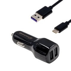 Автомобільний зарядний пристрій Grand-X 2,4A, 12-24V, 2USB + cable USB -> TypeC, Cu, 1m (CH-26TC)