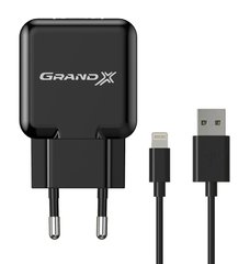 Зарядний пристрій Grand-X CH03LTB USB 5V 2,1A Black з захистом від перенавантажень + cable USB -> Lightning, Cu