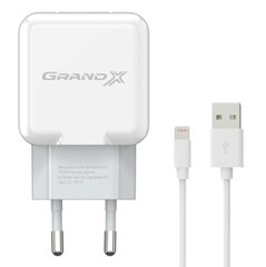Зарядное устройство Grand-X CH03LTW USB 5V 2,1A White с защитой от перегрузки + cable USB-Lightning